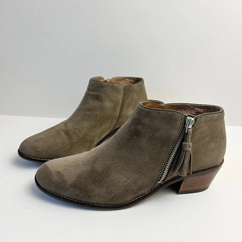 Vionic Boots 8.5 Taupe Serena Ankle Booties Suede Leather Side Zipper